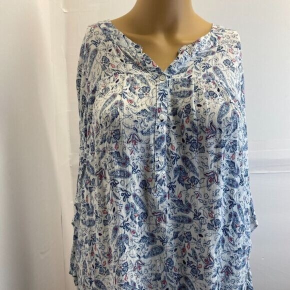 Lauren Conrad Womens Floral Button Up Ruffle  Blouse Top Size XL Multicolor Used - Picture 14 of 15